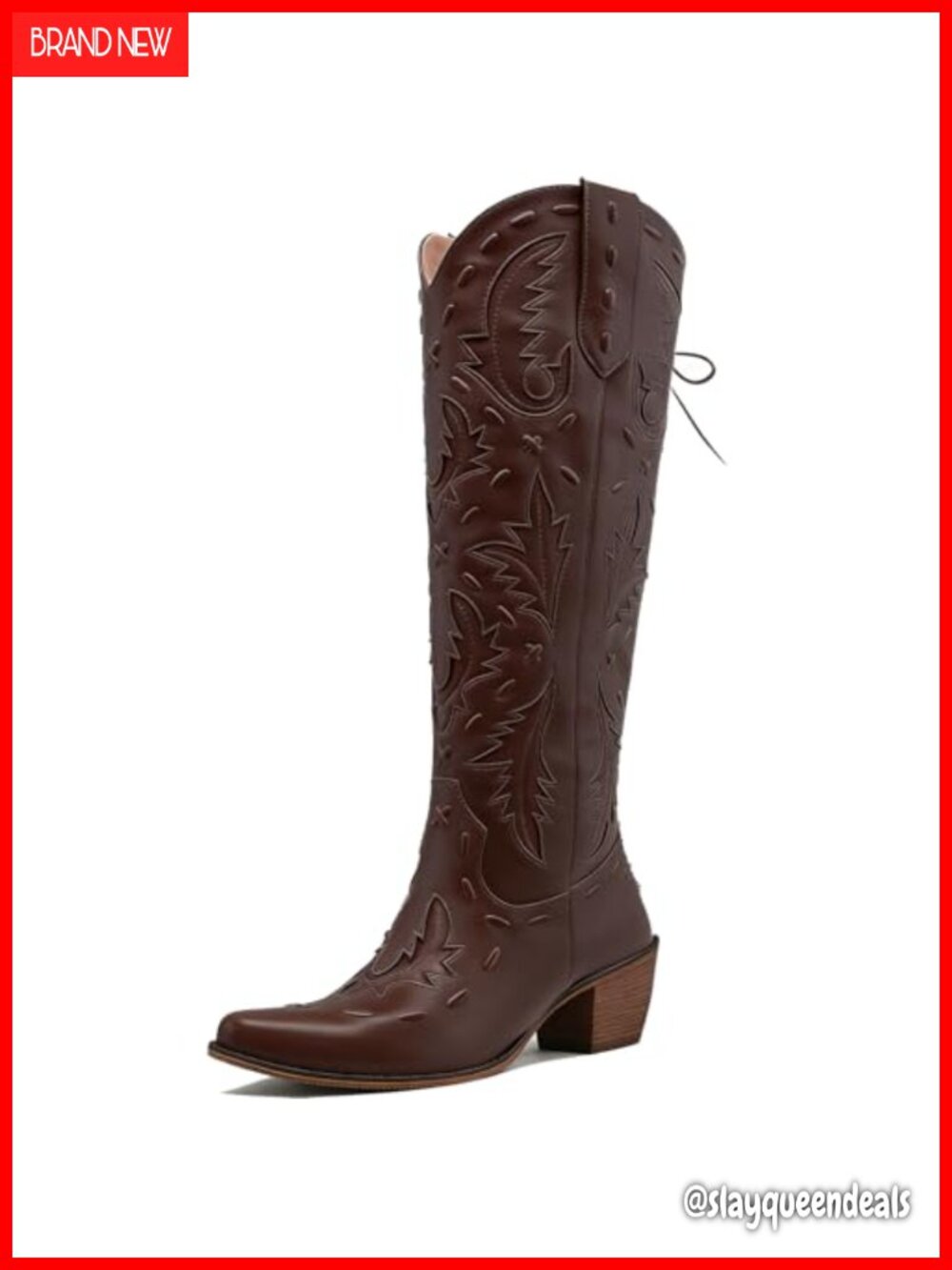 Lace Up Knee High Cowboy Boots Snip Toe Block Heel Western